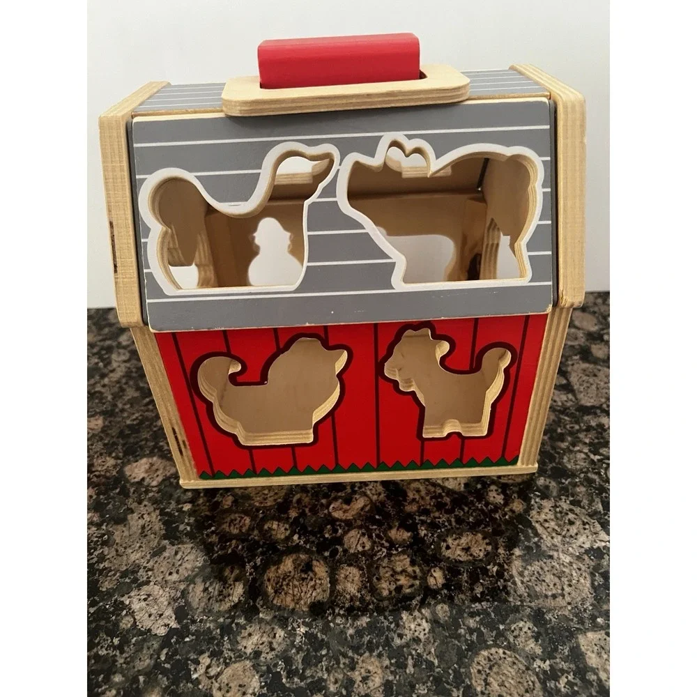 Melissa & Doug Take-Along Sorting Barn Wooden Shape Sorter Farm Play Set